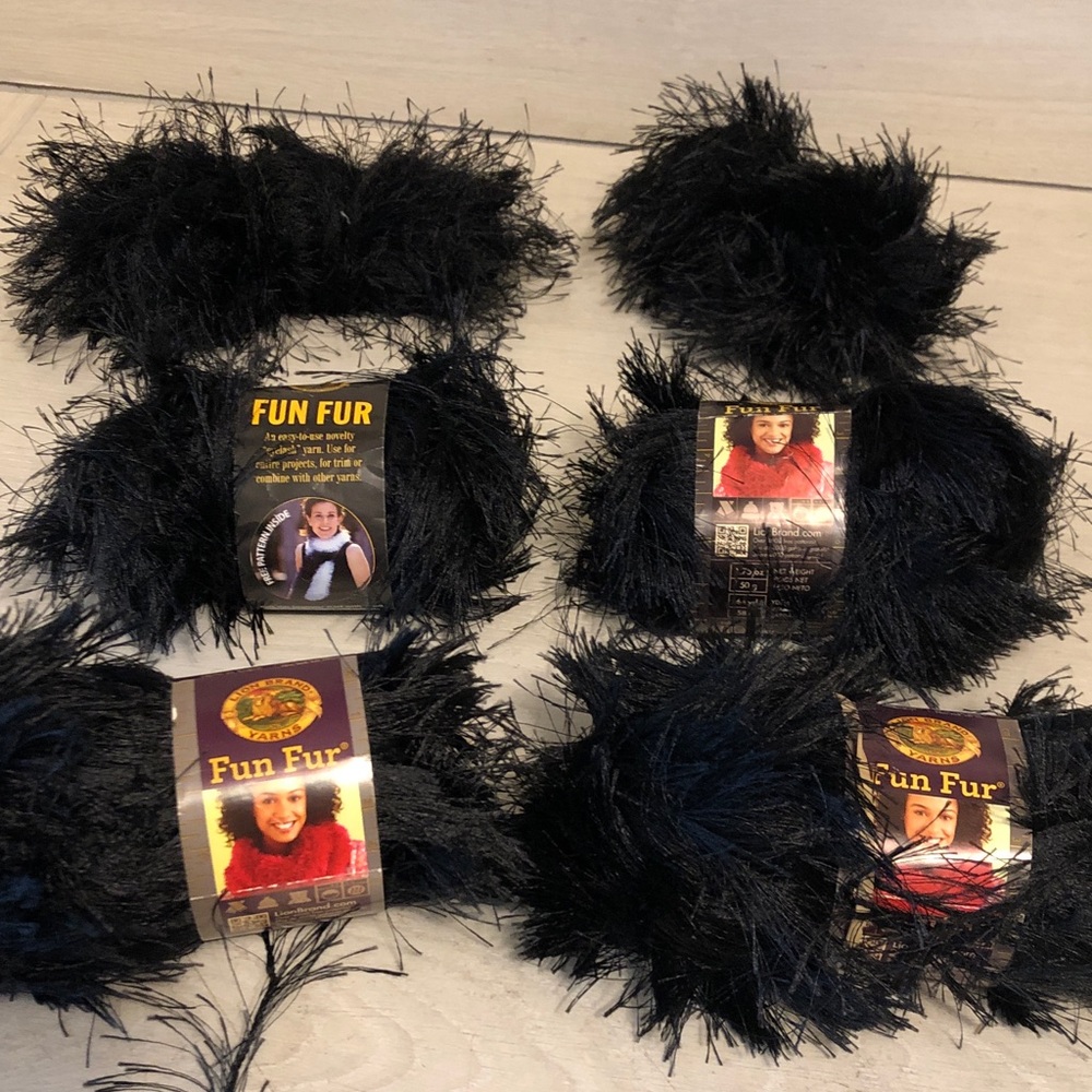 Lion Brand Yarn Bundle Lot of 6 Fun Fur Eyelash Black 4 New 2 Almost New